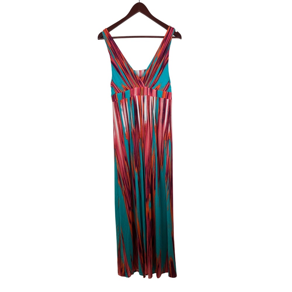 Boston Proper Maxi Dress Medium Color Flow Multi Abstract Neck Empire Waist NEW